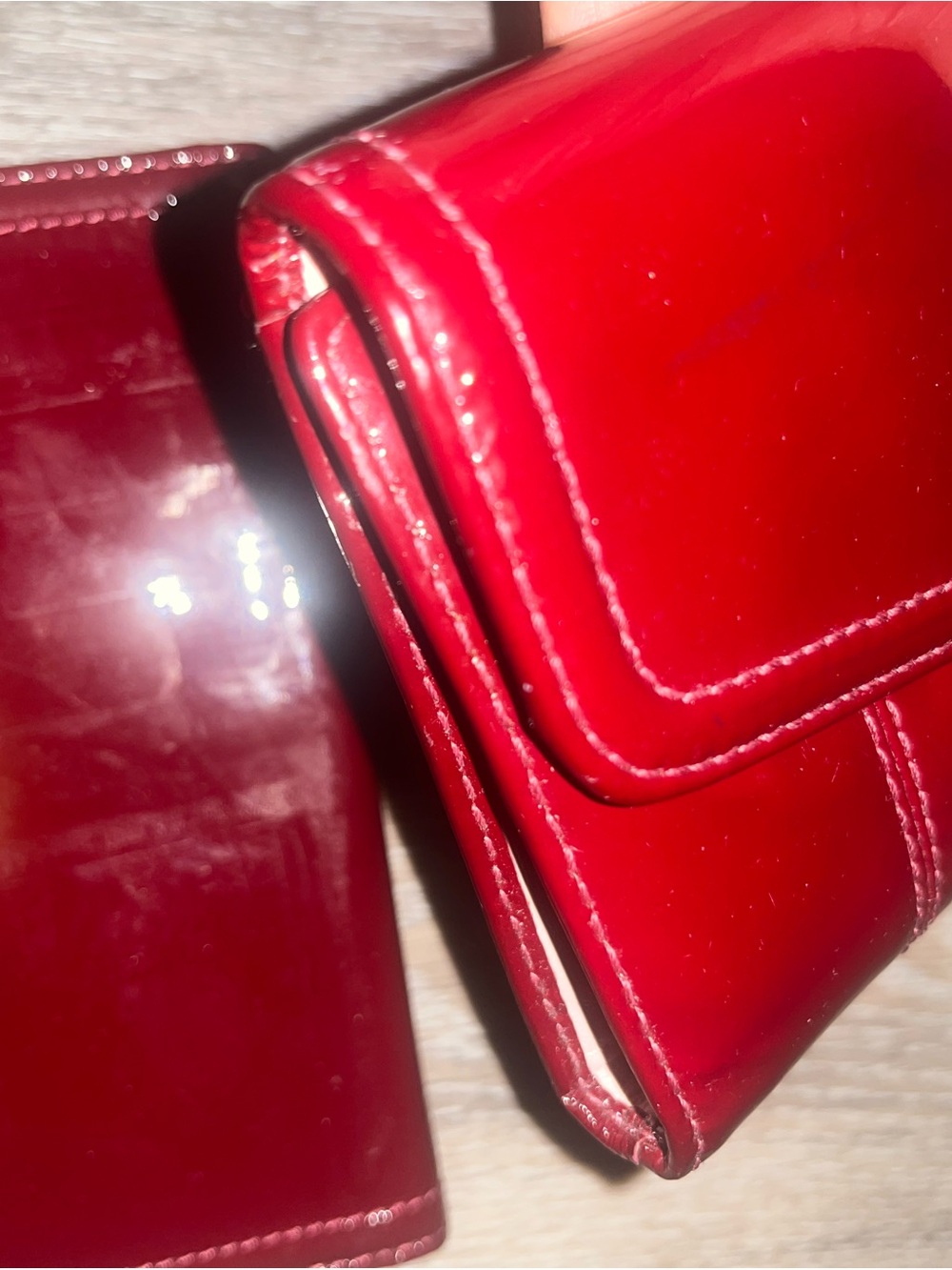 Coach Patent Leather Wallet & checkbook in Deep Burgundy with Gold Logo - Picture 3 of 15